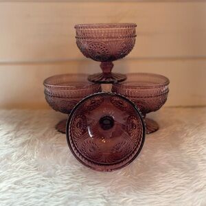 Vintage-Style Pioneer Woman Lavender/Plum Glass Pedestal Serving Bowl Set of 4